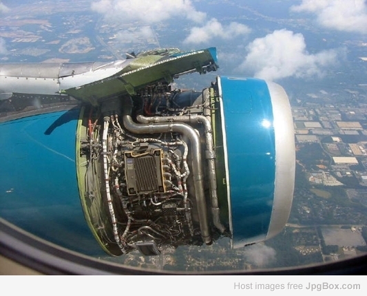 Damaged airplane engine