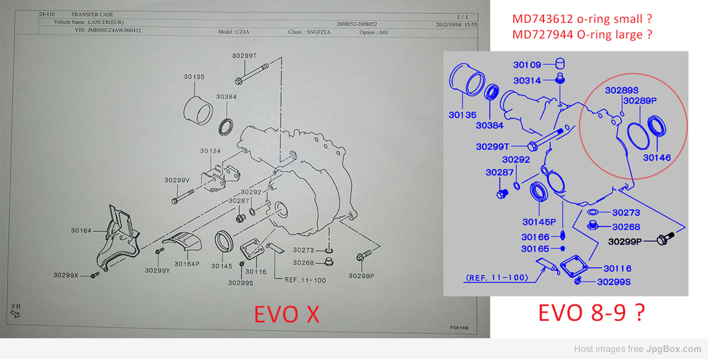 Mitsubishi Lancer Evolution X transfer case seals